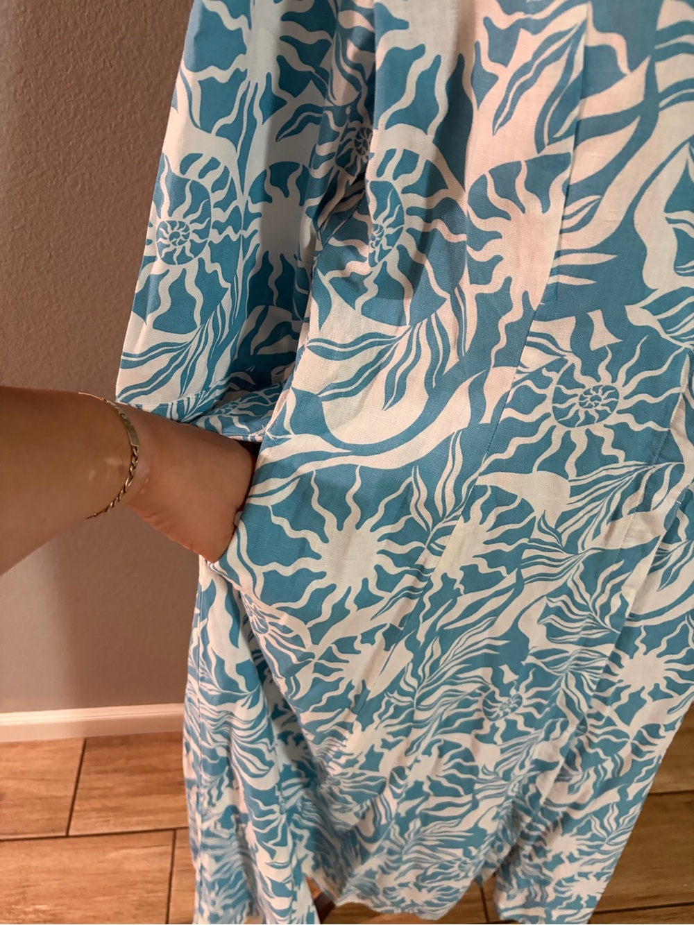 NICOLE MILLER Teal & White Printed Maxi Dress - Picture 3 of 8
